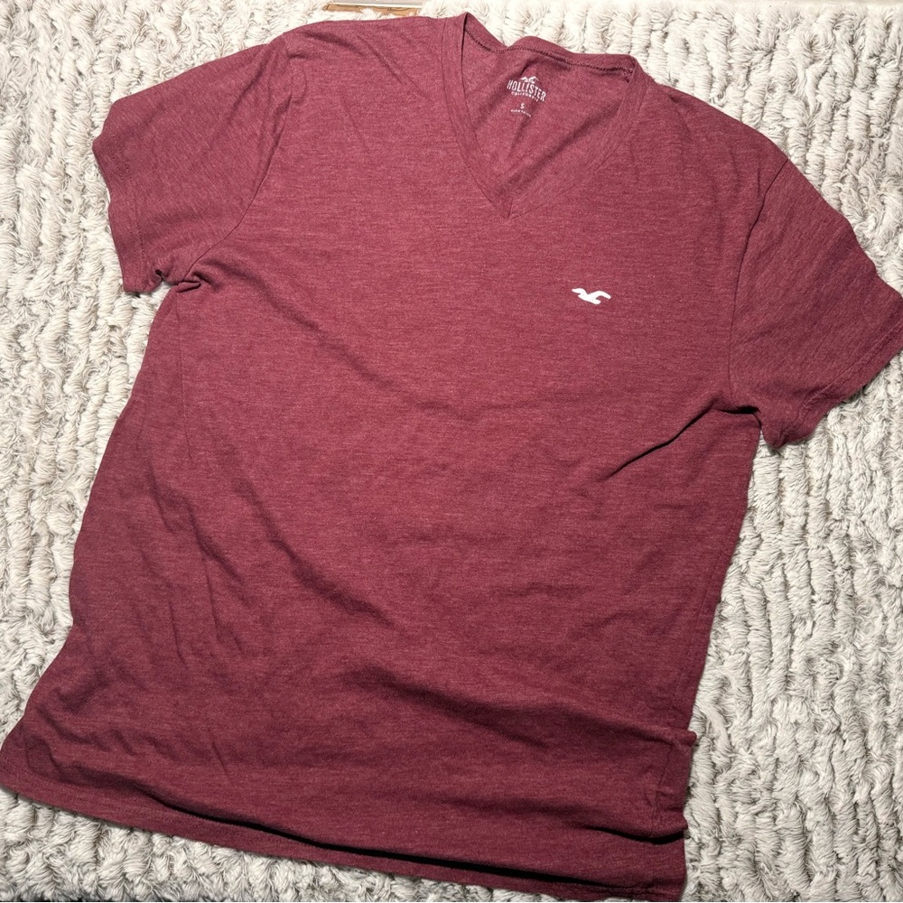 Hollister Men’s V-Neck T-Shirt – Maroon Heather – Size Small
